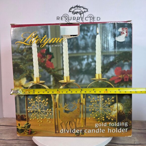 NOS Litetyme Gold Metalworks Reindeer Snowflake Folding Candle Holder Candles - Picture 5 of 9